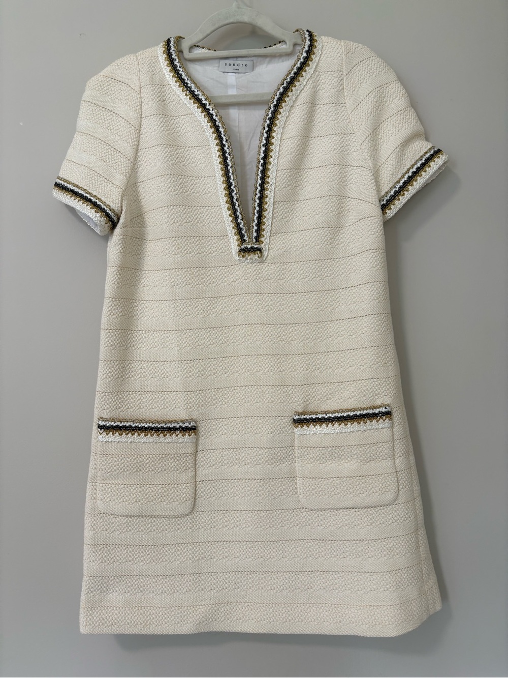 Sandro Knit Tweed Mini Dress Metallic Trim & Pockets Size36(S/US4) - Picture 3 of 12